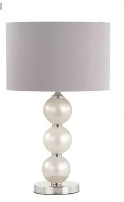 Small Opal Glass Table Lamp with Faux Silk Shade - Grey image