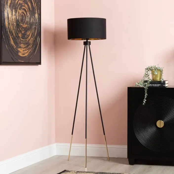 Tripod Floor Lamp - Black, Linen