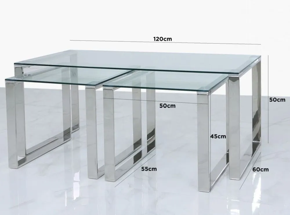 Value Harry Nest of 3 Tables - Steel, Glass
