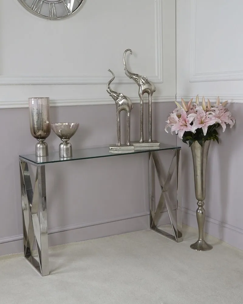 Zenith Console Table - Chrome, Glass