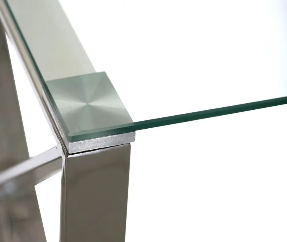 Zenith Glass Sofa Table - Silver, Chrome