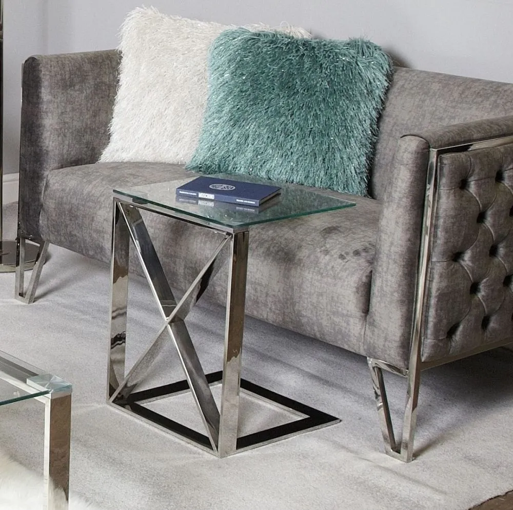 Zenith Glass Sofa Table - Silver, Chrome