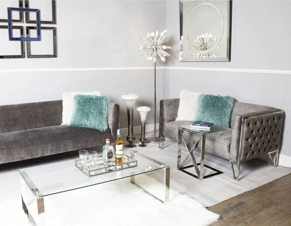 Zenith Glass Sofa Table - Silver, Chrome