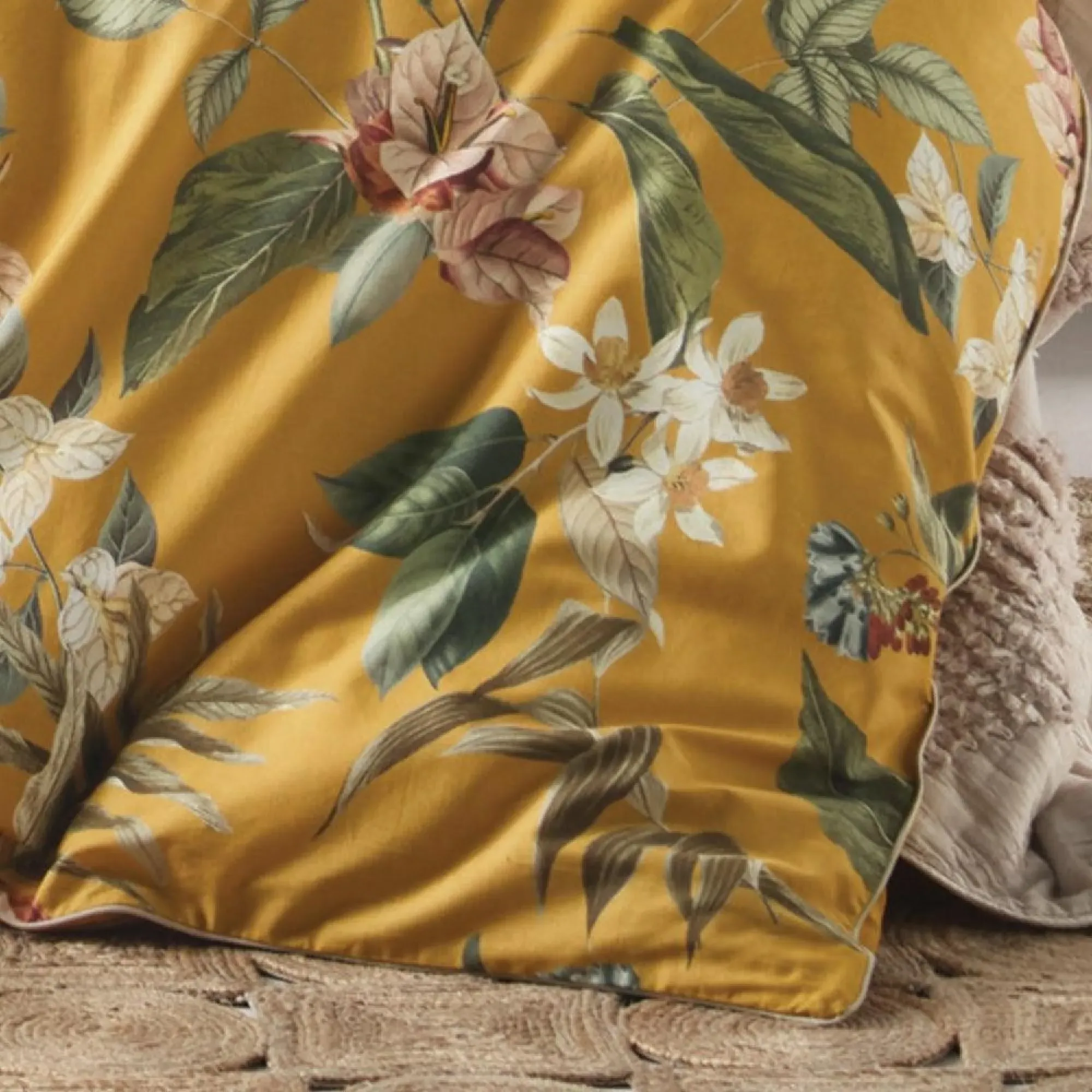Anastacia Botanical Cotton Duvet Cover Set - Ochre
