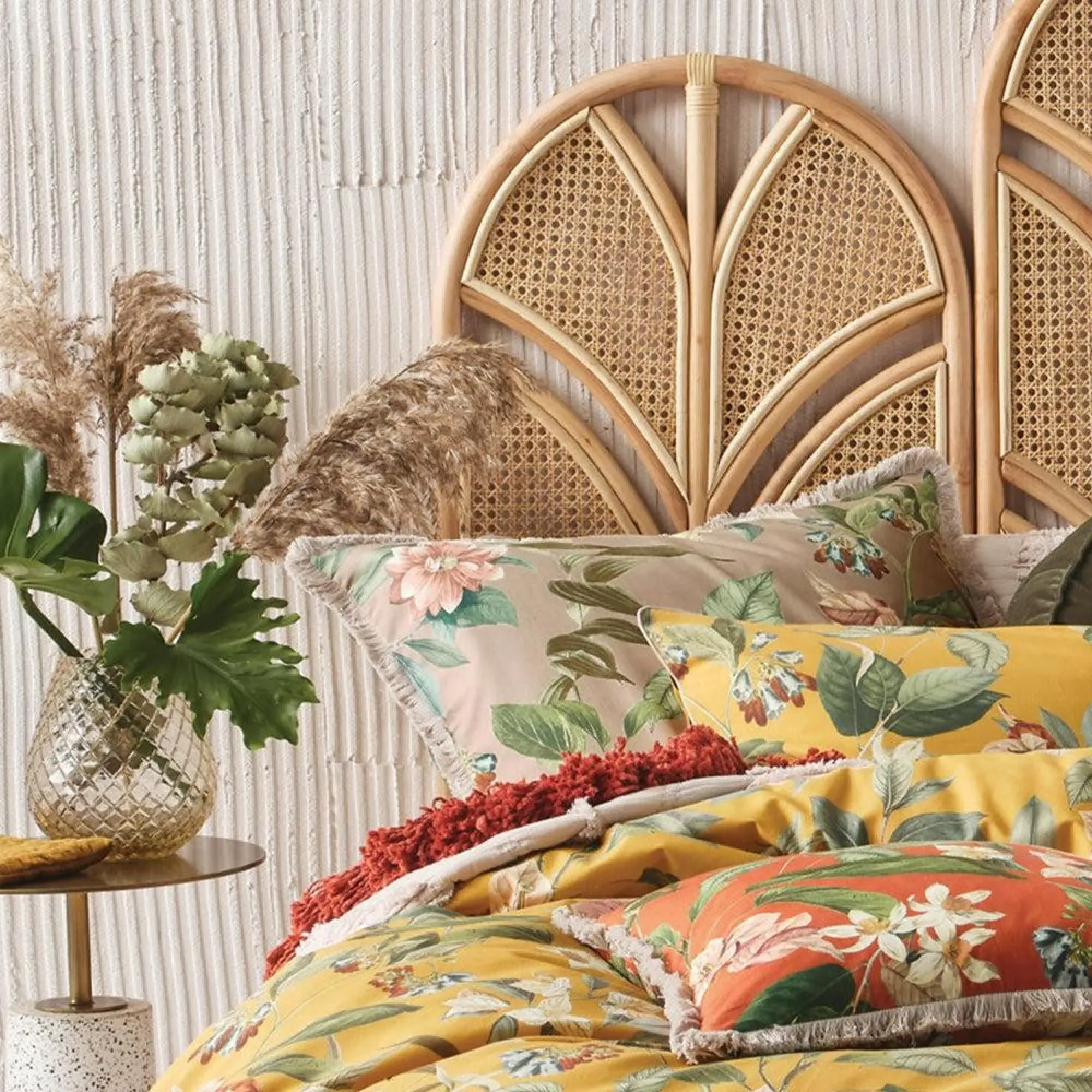 Anastacia Botanical Cotton Duvet Cover Set - Ochre