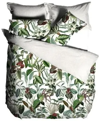 Wonderplant Botanical Cotton Duvet Cover Set - White, Green