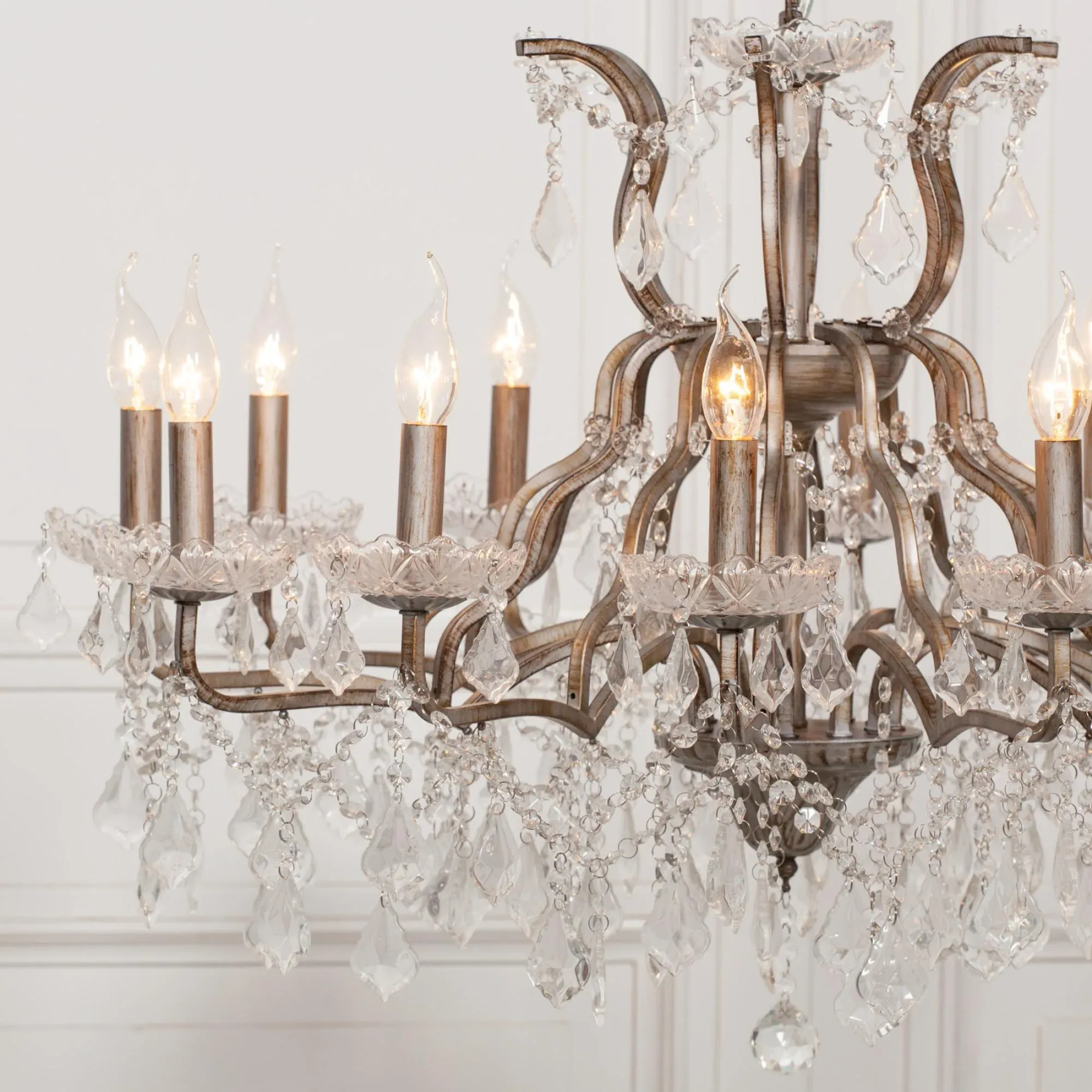 12 Branch Chandelier with Cut Glass - Antique Silver