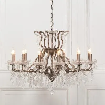 12 Branch Chandelier with Cut Glass - Antique Silver