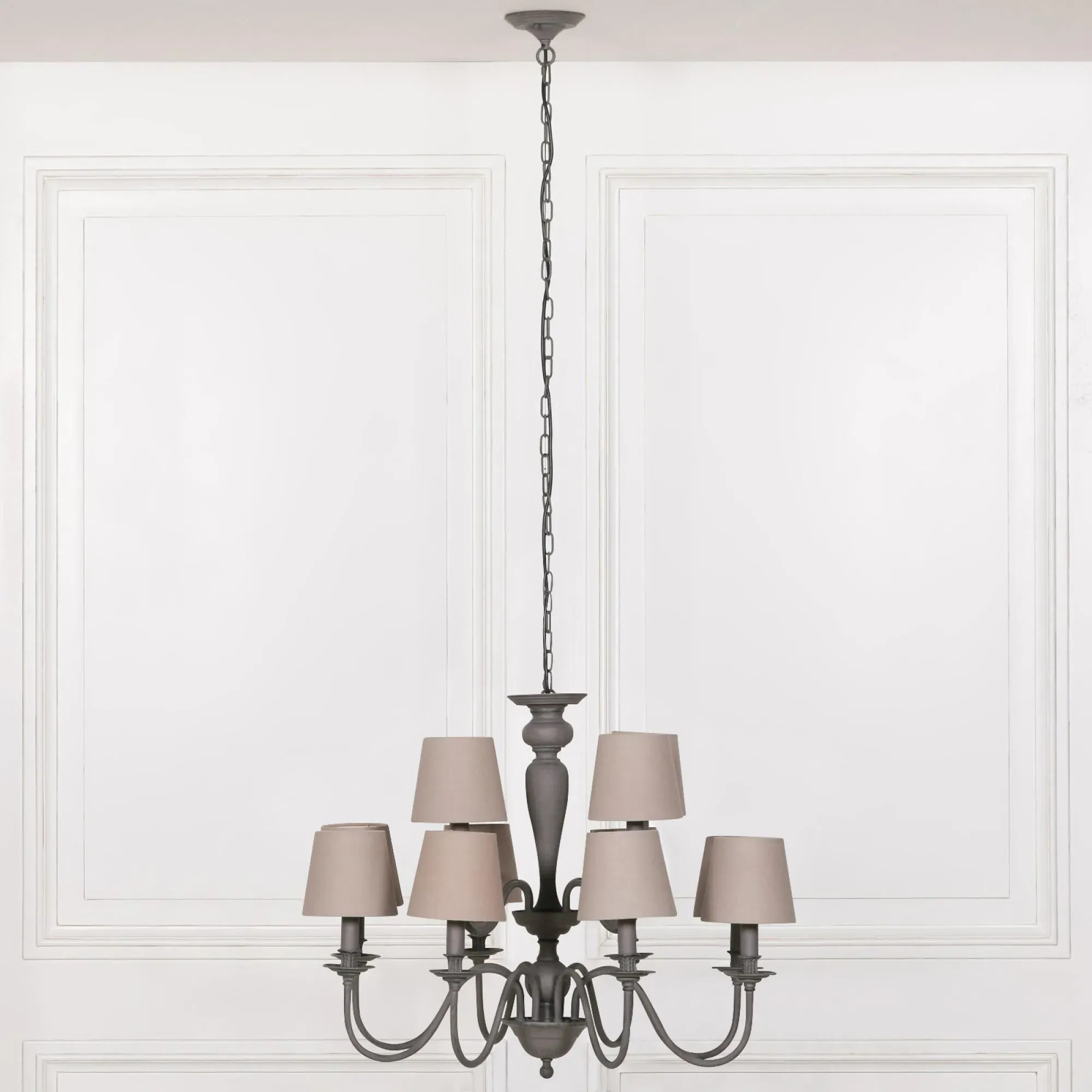 12 Branch Chandelier with Shade - Grey