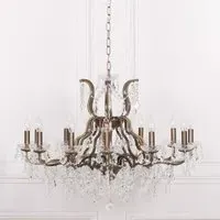 12 Branch Shallow Cut Glass Chandelier - Antique Gold