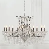 12 Branch Shallow Cut Glass Chandelier - Chrome