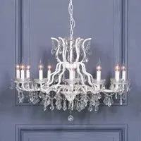 12 Branch Shallow Cut Glass Chandelier - White