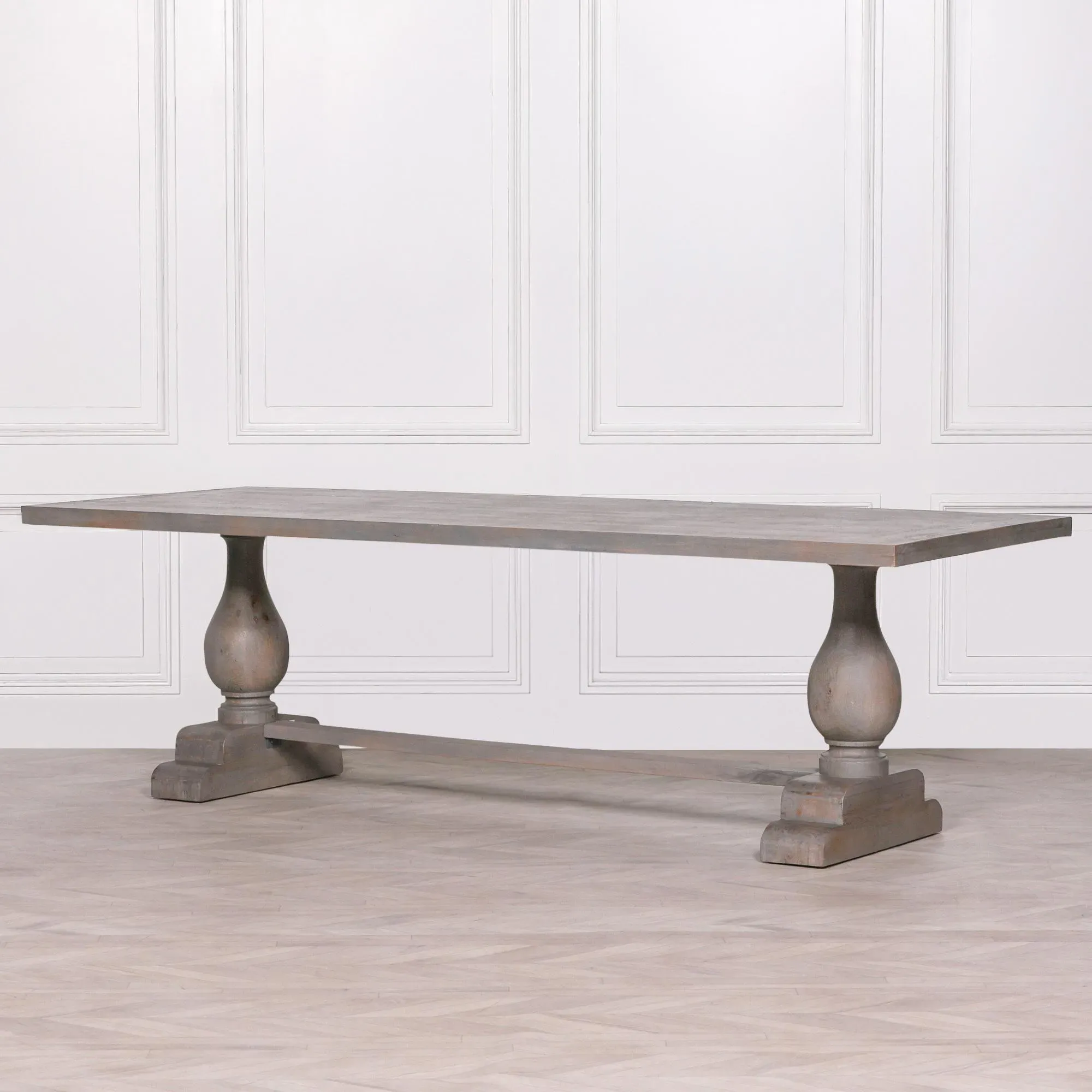 12 Seater Double Pedestal Dining Table - Grey, Mango Wood