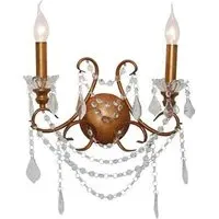 2 Branch Cut Glass Chandelier Wall Light - Antique Gold