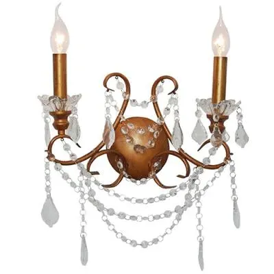2 Branch Cut Glass Chandelier Wall Light - Antique Gold image