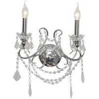 2 Branch Cut Glass Chandelier Wall Light - Chrome