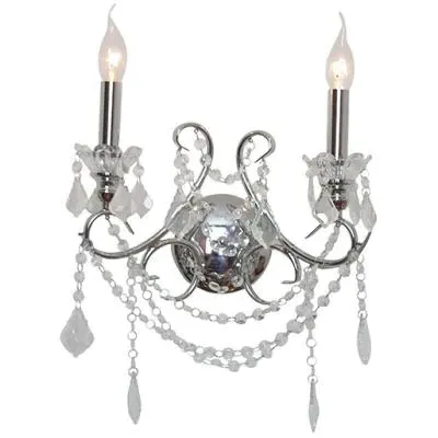 2 Branch Cut Glass Chandelier Wall Light - Chrome