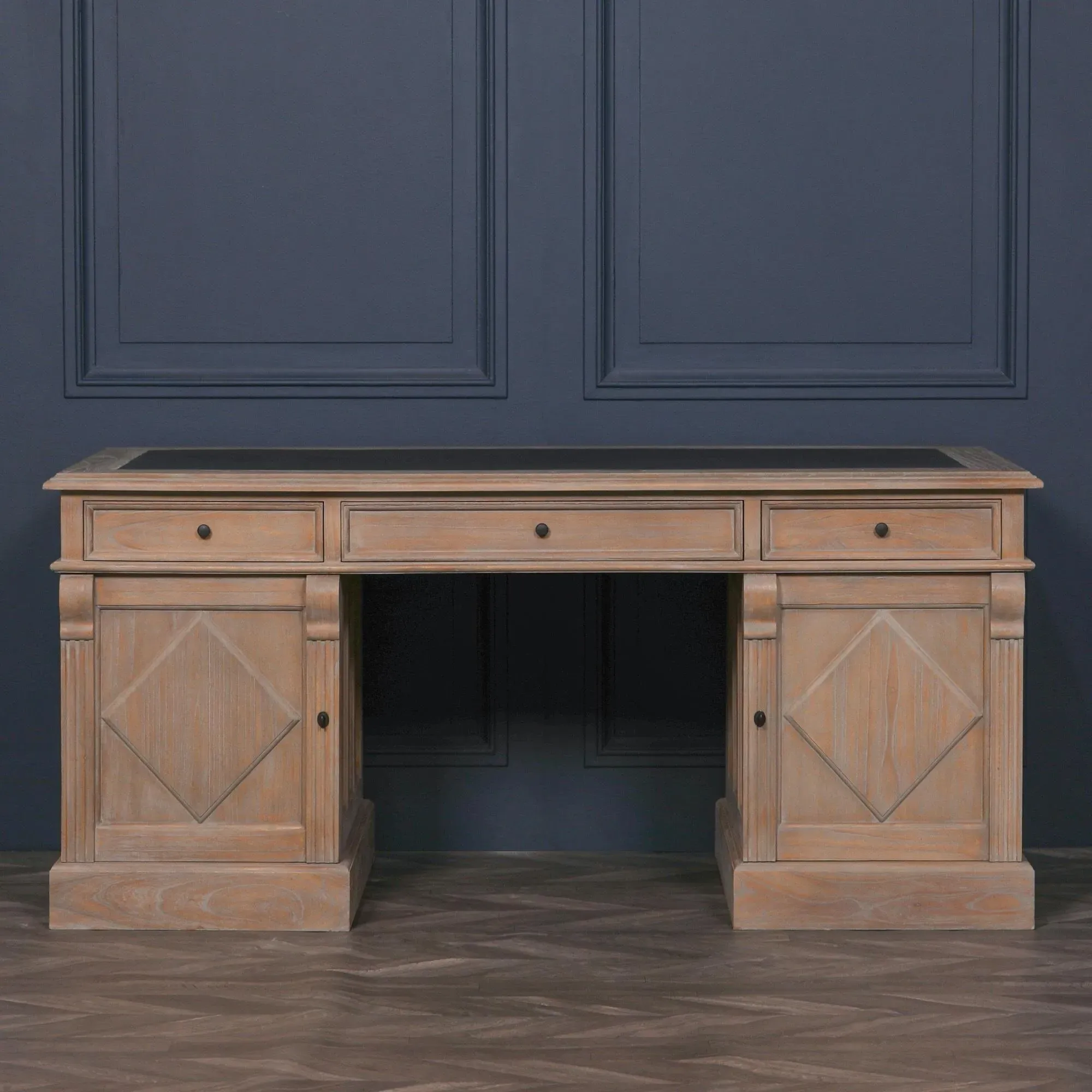 2 Door 3 Drawer Double Pedestal Desk - Rustic, Wood