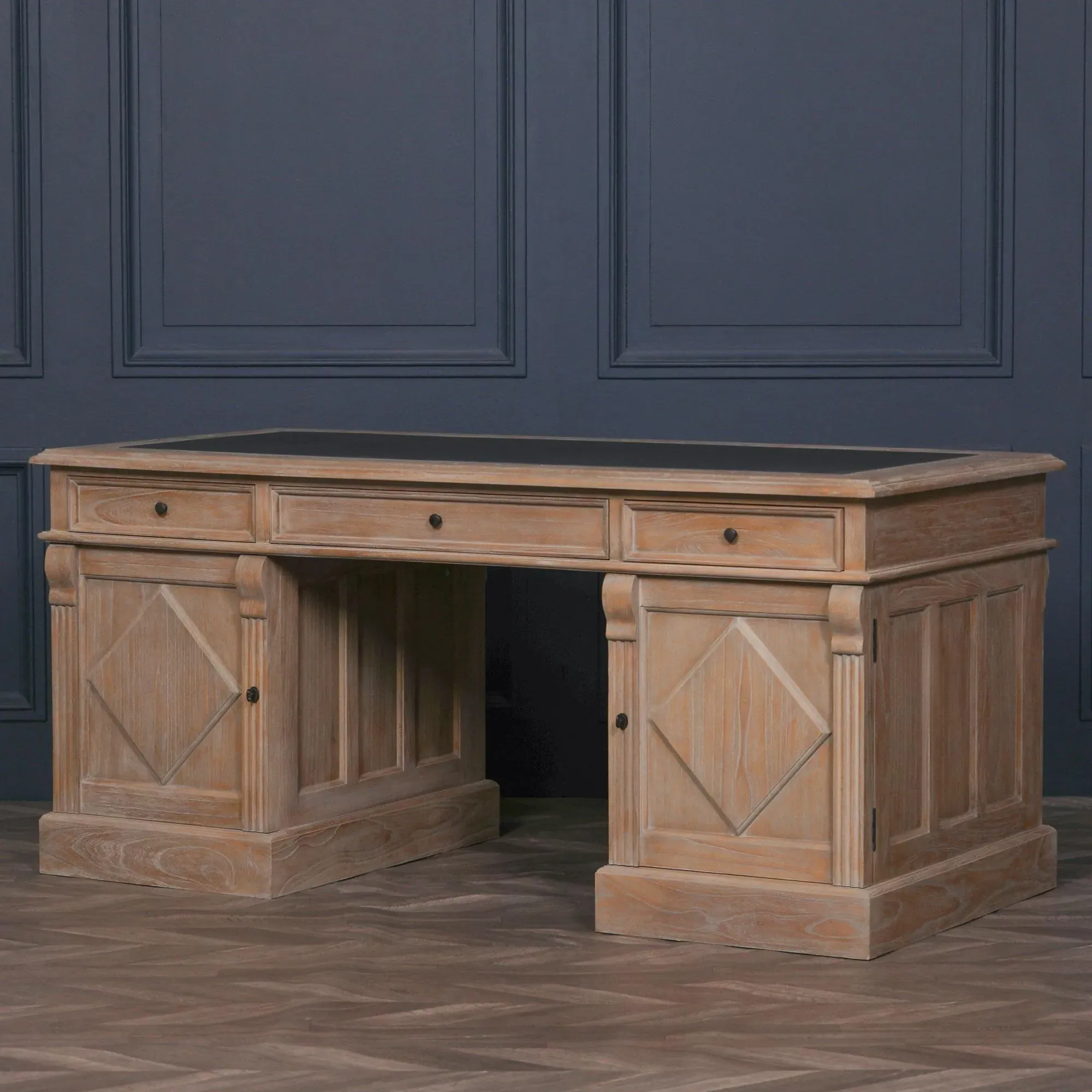 2 Door 3 Drawer Double Pedestal Desk - Rustic, Wood