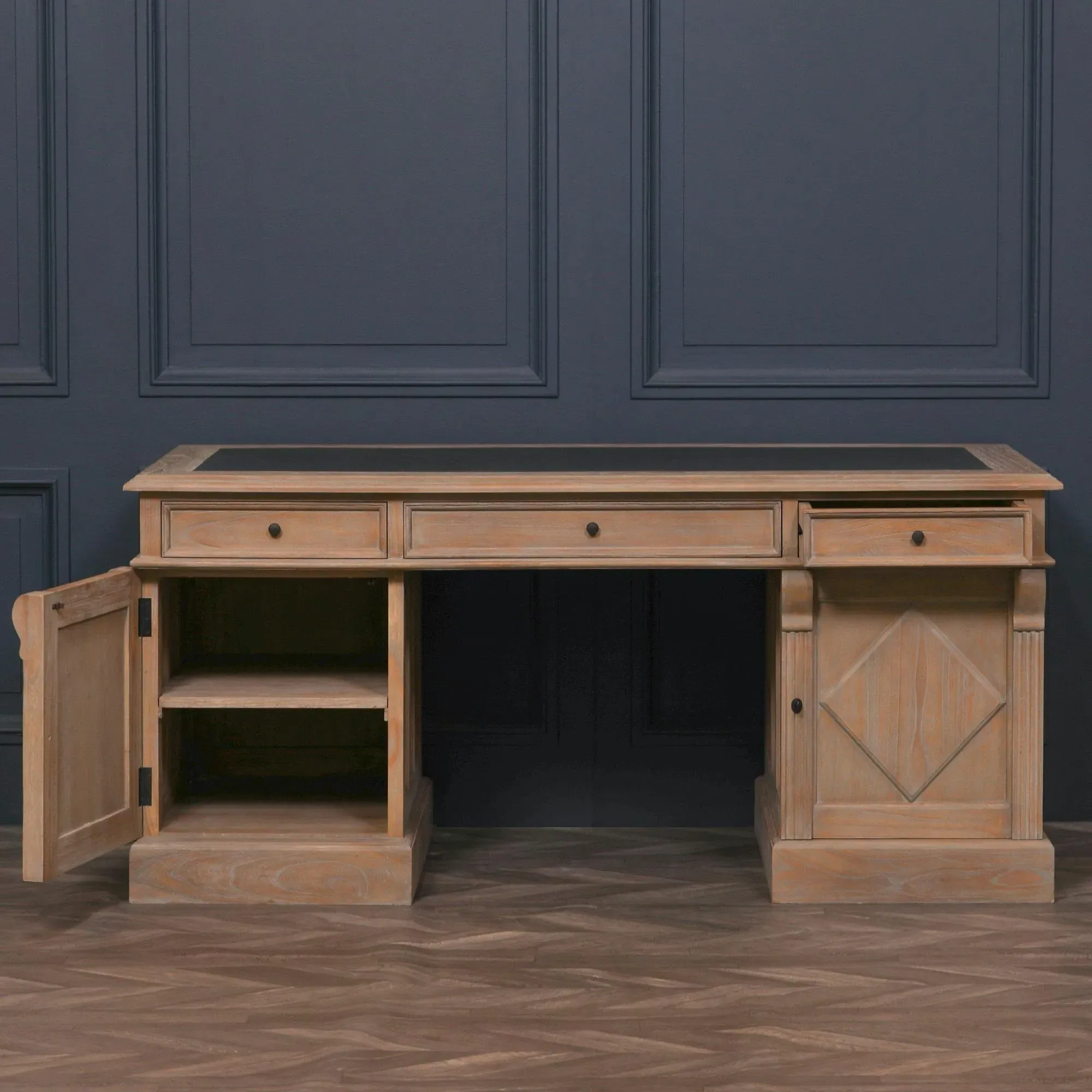 2 Door 3 Drawer Double Pedestal Desk - Rustic, Wood