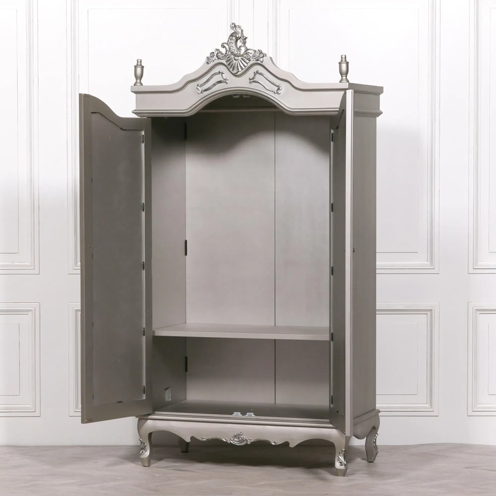 2 Door Mirror Armoire Wardrobe - Antique Silver