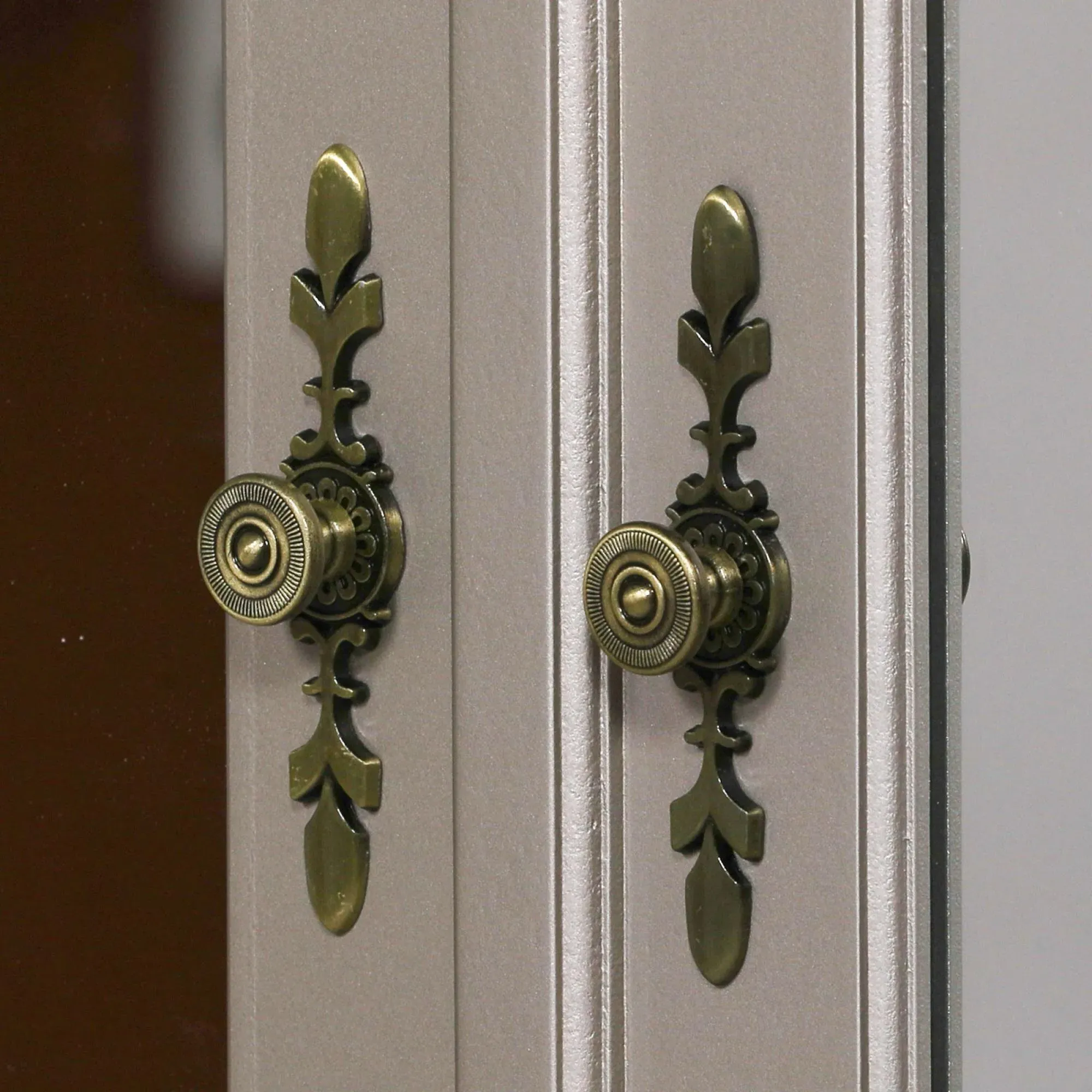 2 Door Mirror Armoire Wardrobe - Antique Silver