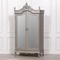 2 Door Mirror Armoire Wardrobe - Antique Silver