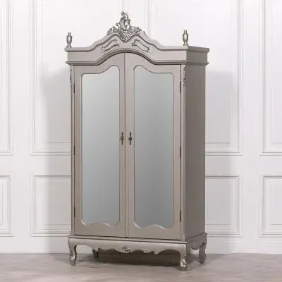 2 Door Mirror Armoire Wardrobe - Antique Silver