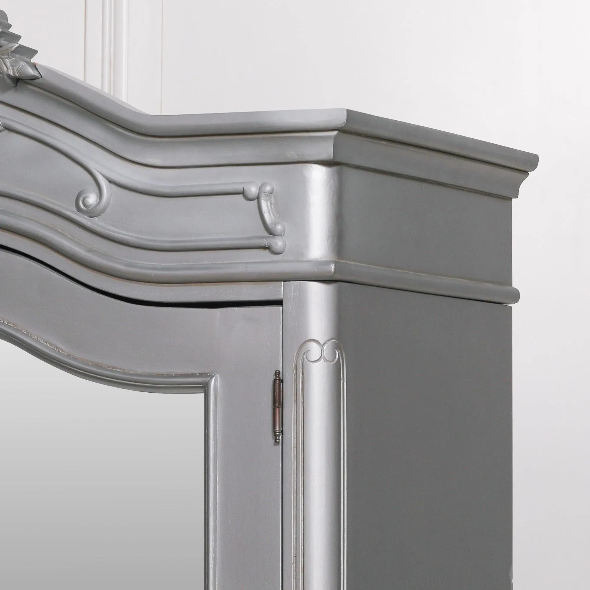 2 Door Mirror Armoire Wardrobe with Carved Details - Silver