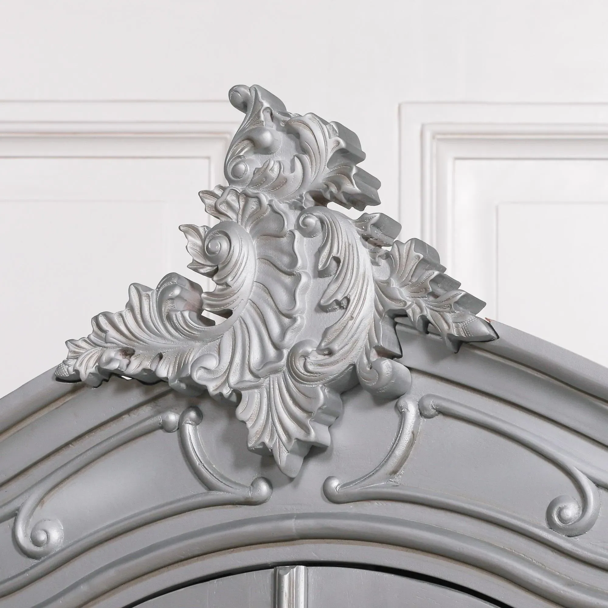 2 Door Mirror Armoire Wardrobe with Carved Details - Silver