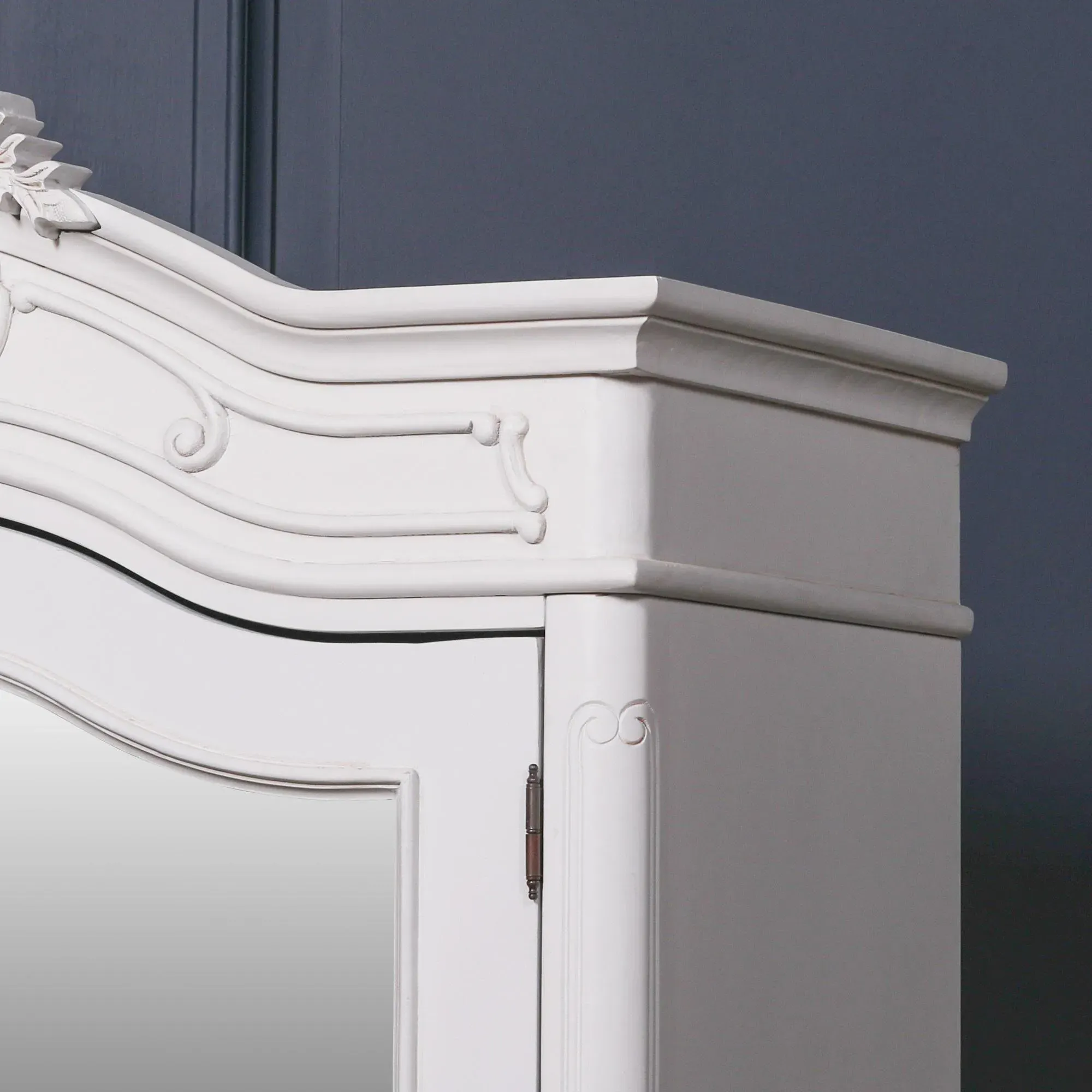 2 Door Mirror Armoire Wardrobe with Carved Details - White