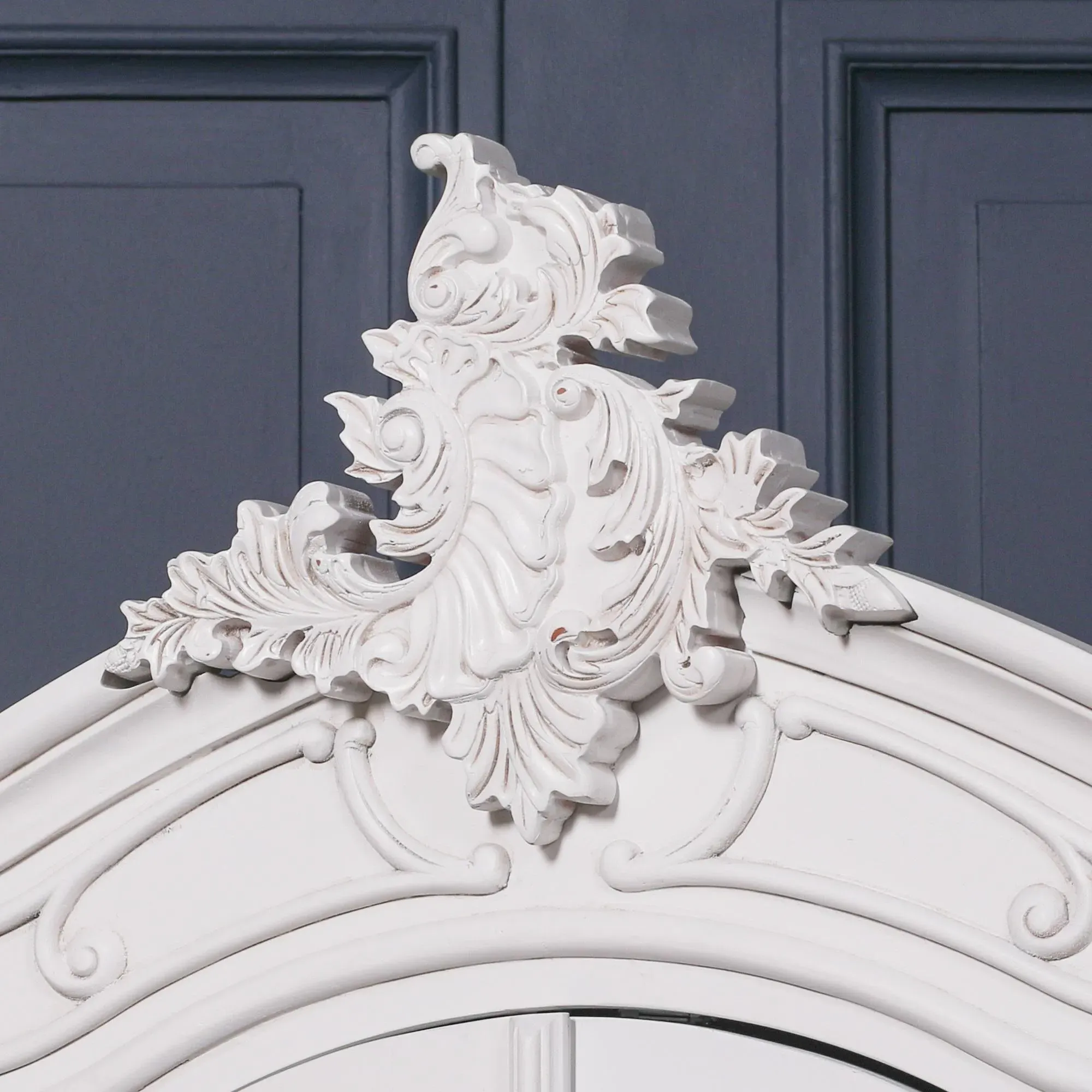 2 Door Mirror Armoire Wardrobe with Carved Details - White