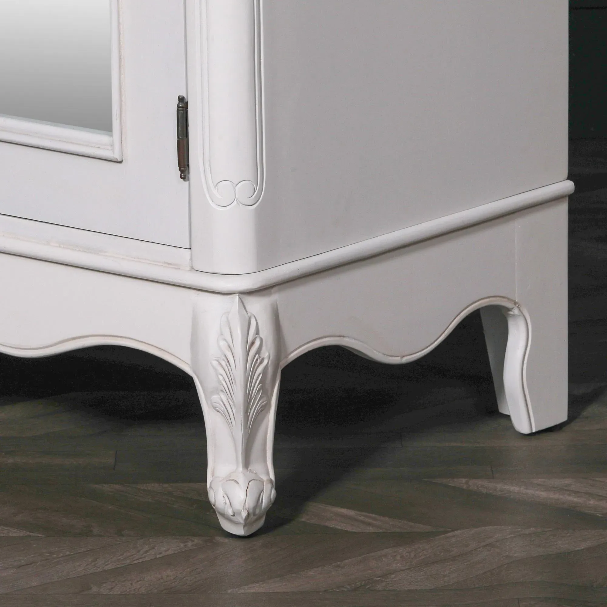 2 Door Mirror Armoire Wardrobe with Carved Details - White