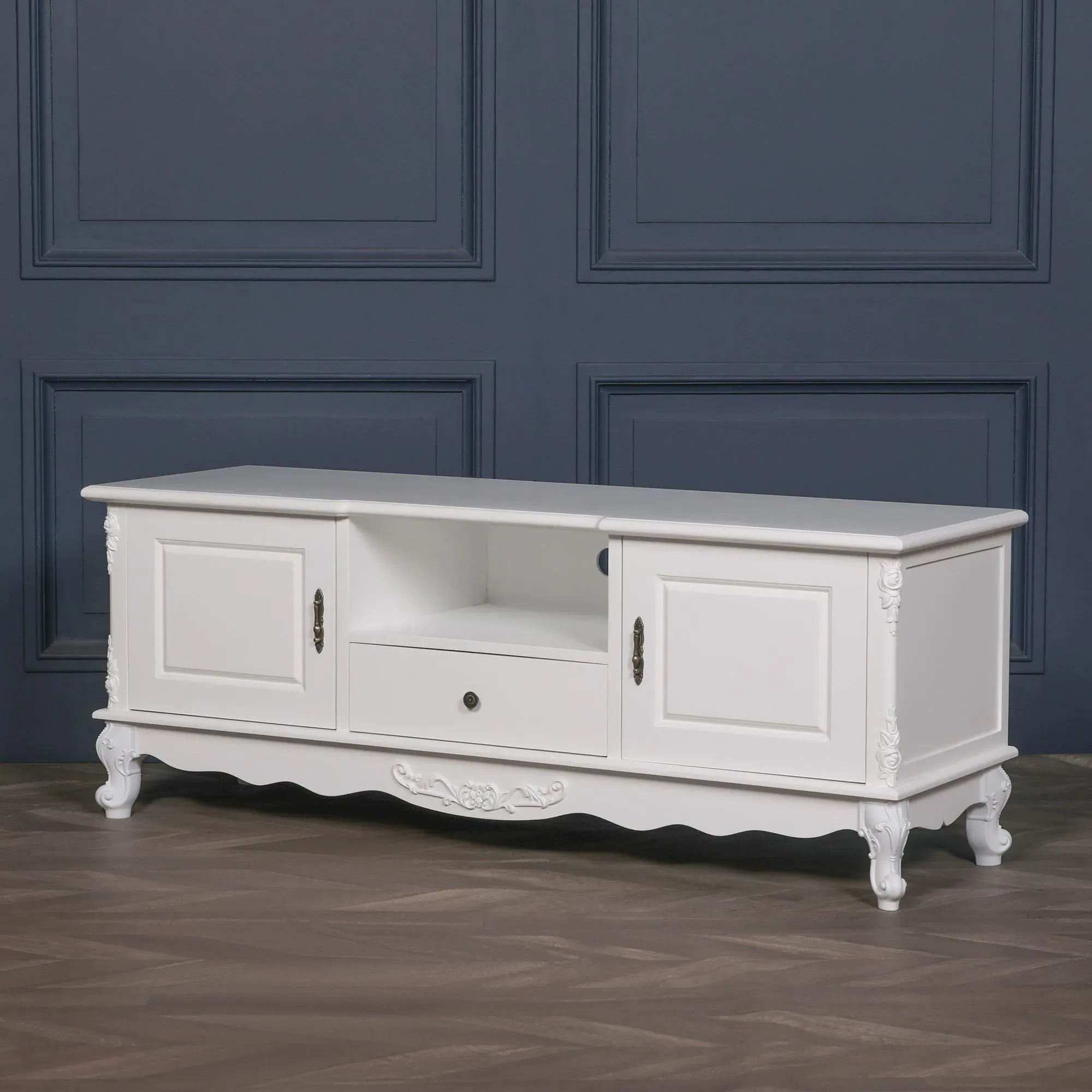 2 Door TV Unit with Drawer - Antique White