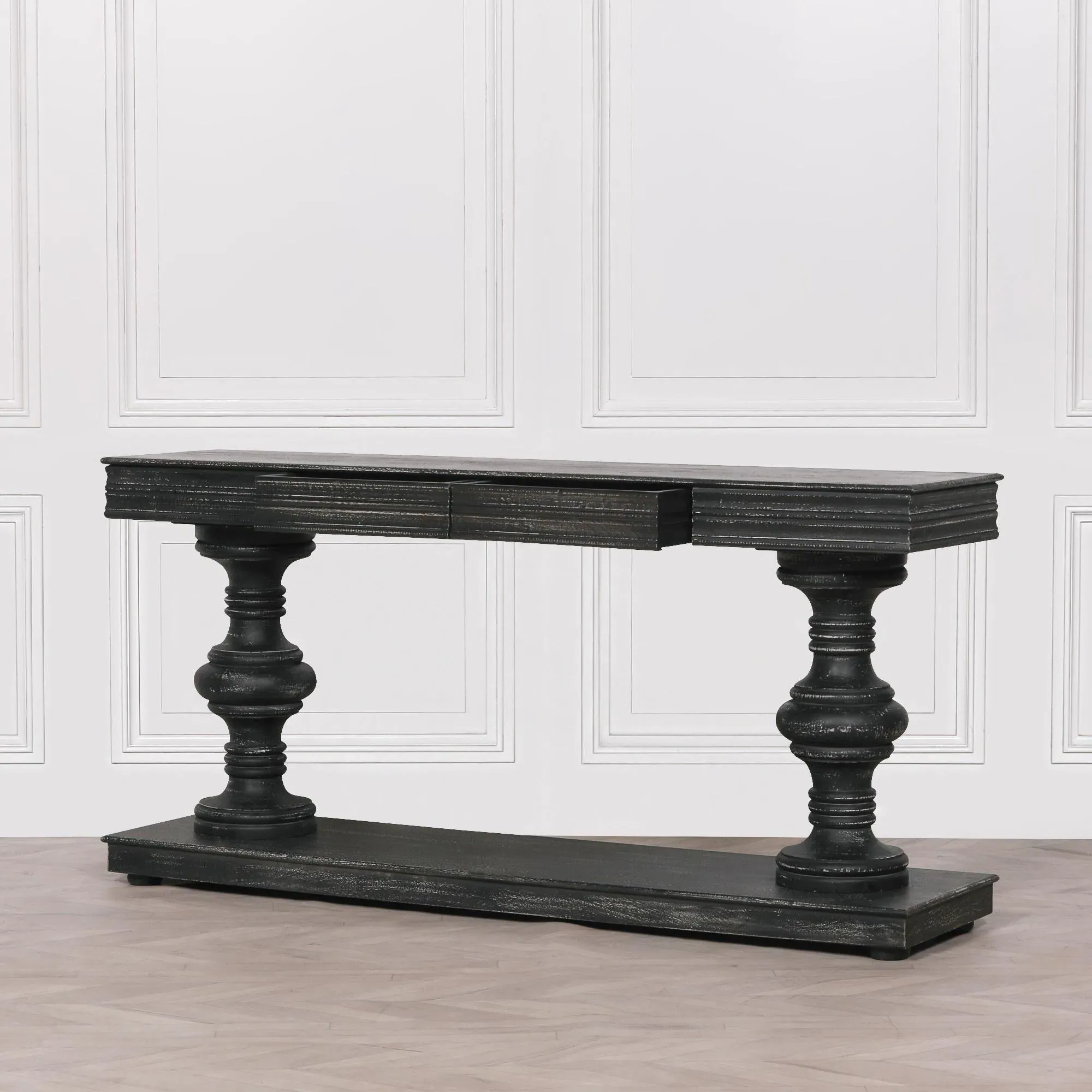 2 Drawer Large Console Table - Black, Mango Wood