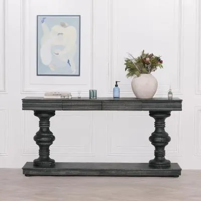 2 Drawer Large Console Table - Black, Mango Wood image