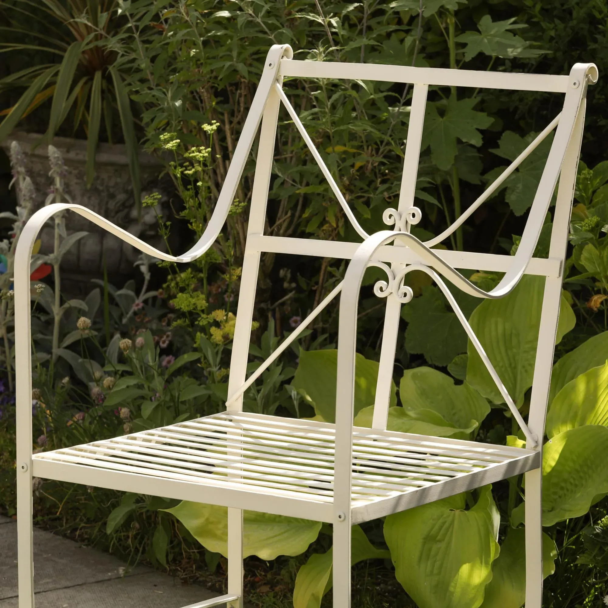 2 x Garden Dining Chairs - Distressed Cream, Metal