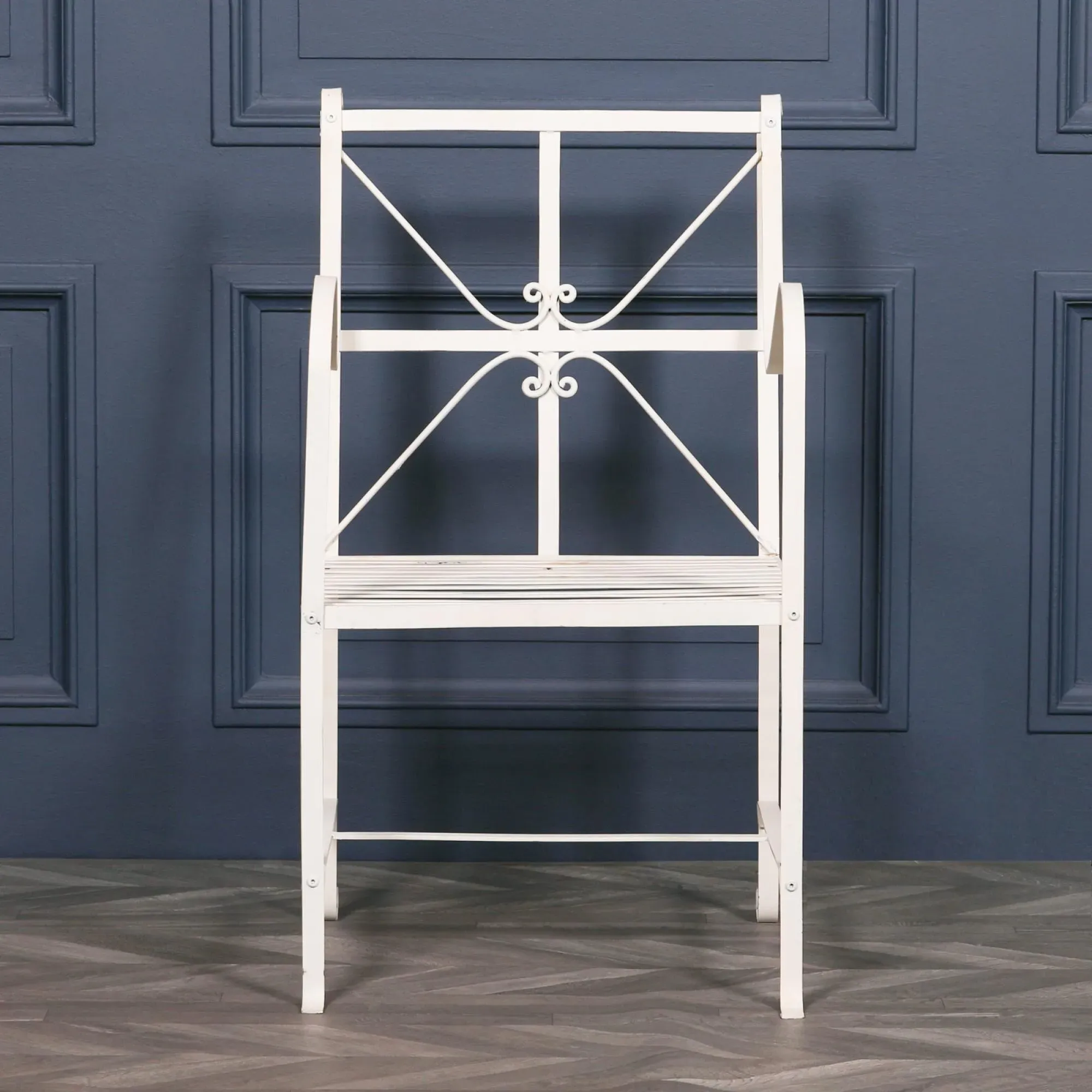 2 x Garden Dining Chairs - Distressed Cream, Metal