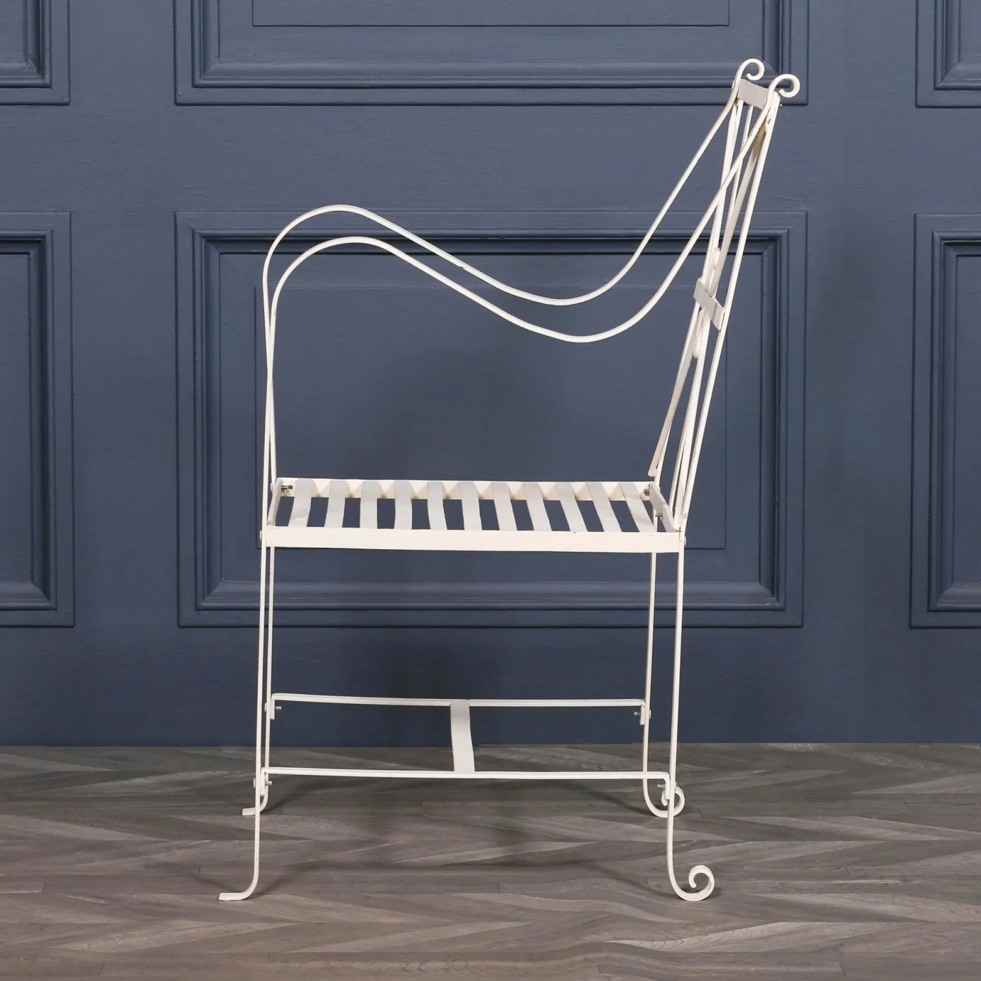 2 x Garden Dining Chairs - Distressed Cream, Metal