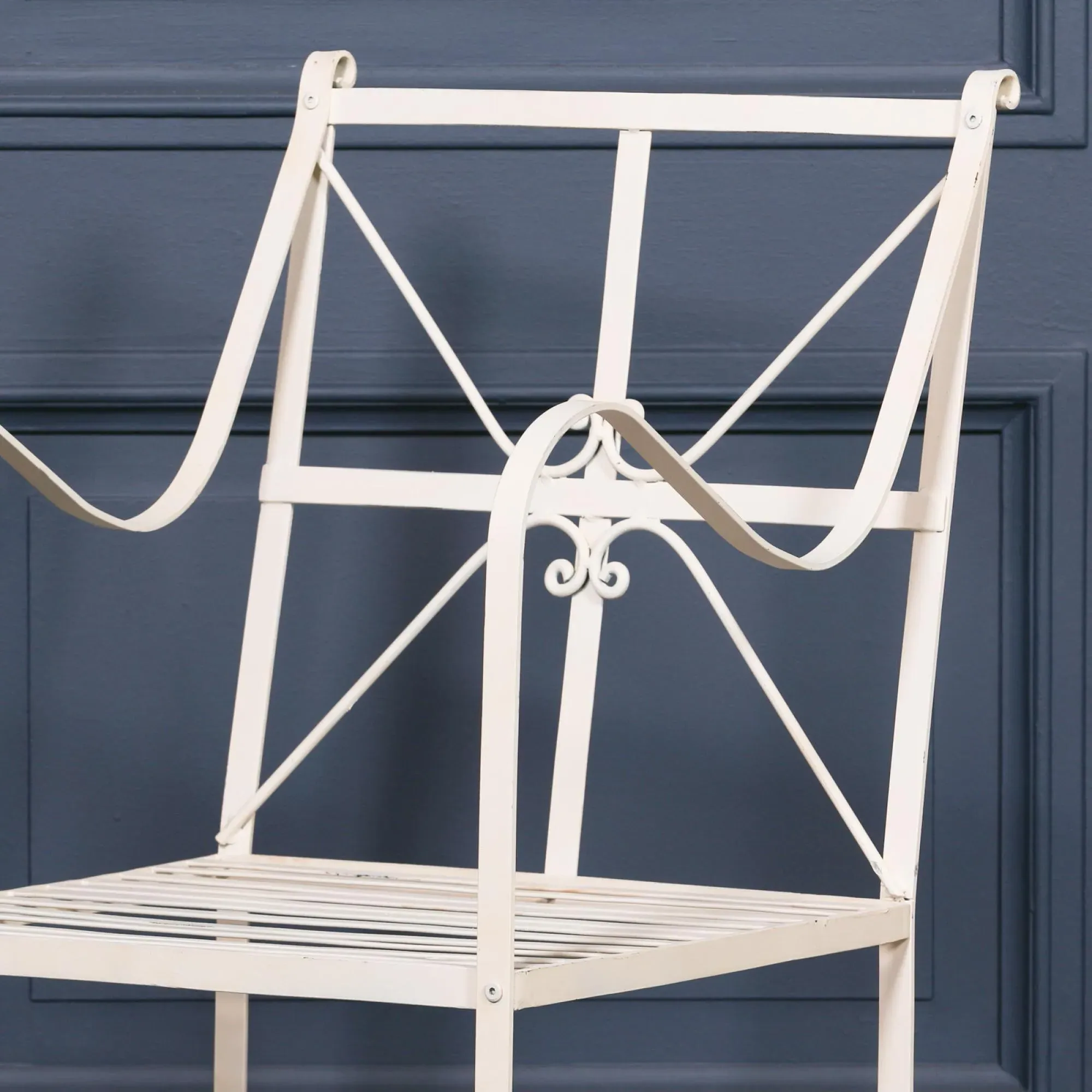 2 x Garden Dining Chairs - Distressed Cream, Metal