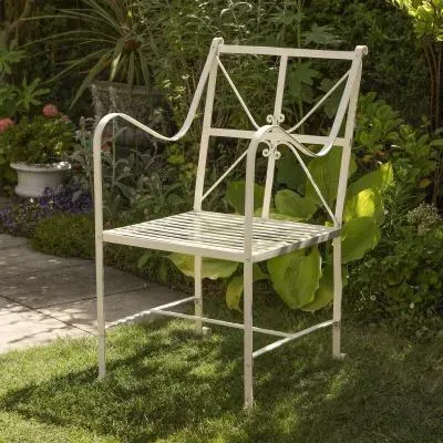 2 x Garden Dining Chairs - Distressed Cream, Metal image
