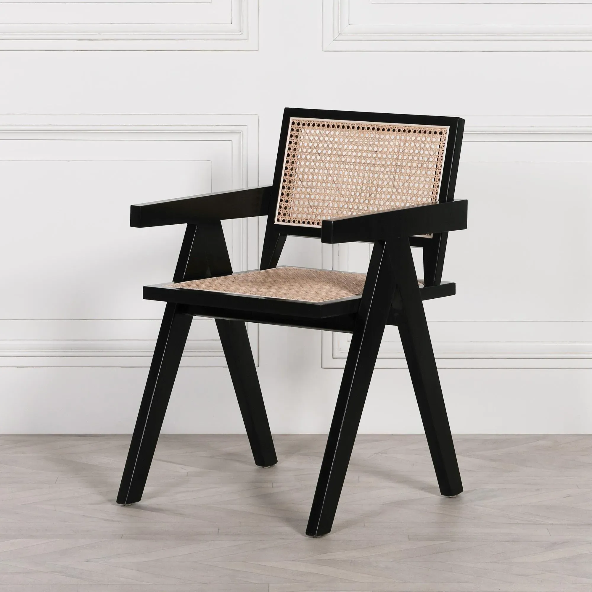 2x Dining Armchairs - Black, Rattan