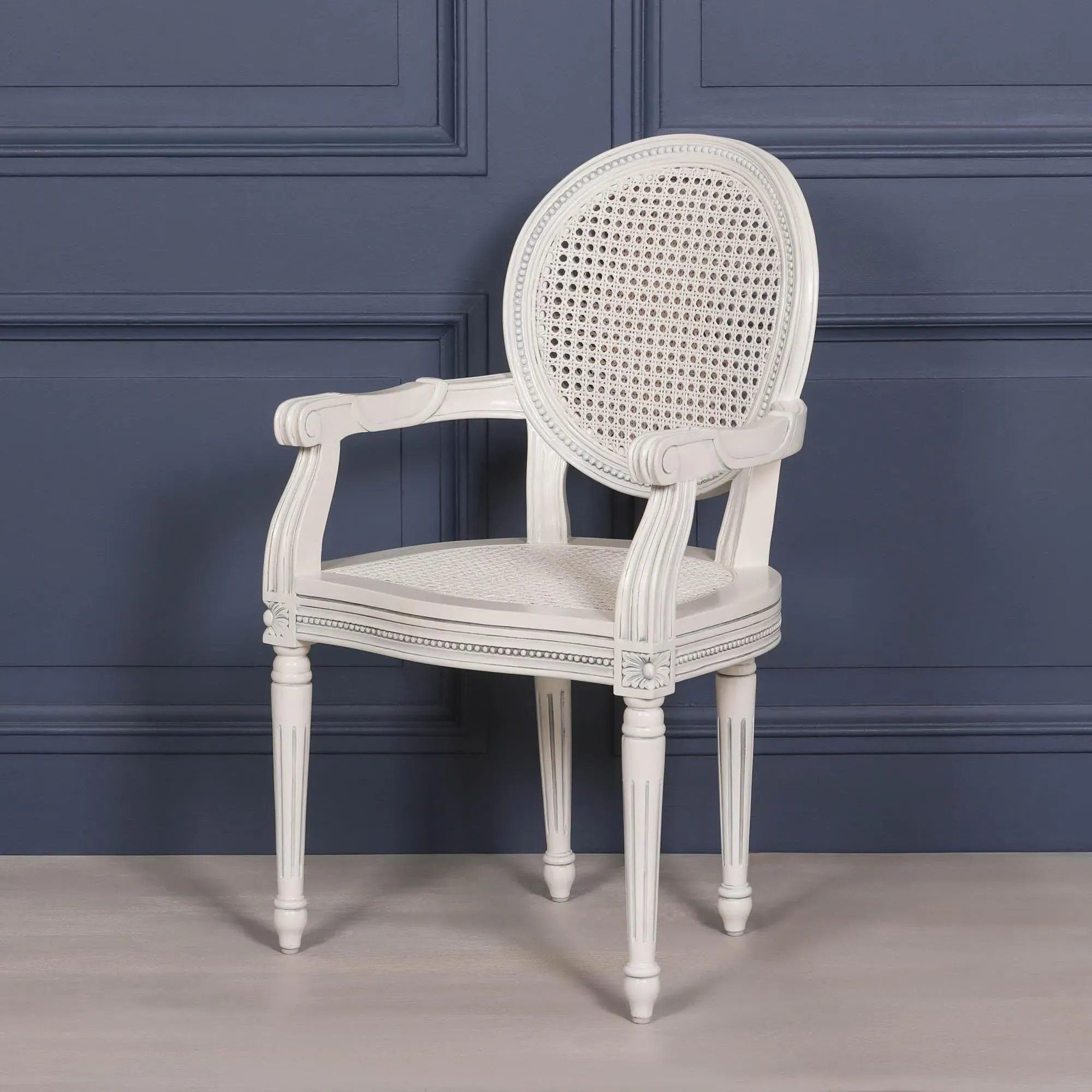 2x Lomira Oval Back Dining Armchair - Off White, Mahogany