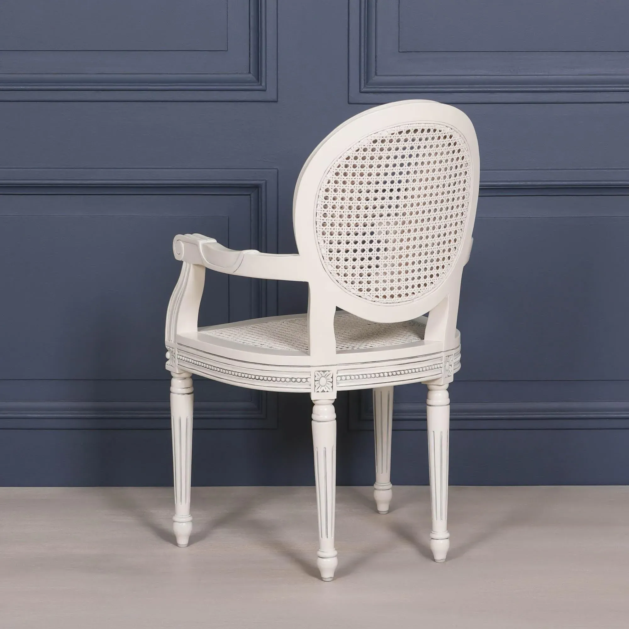 2x Lomira Oval Back Dining Armchair - Off White, Mahogany