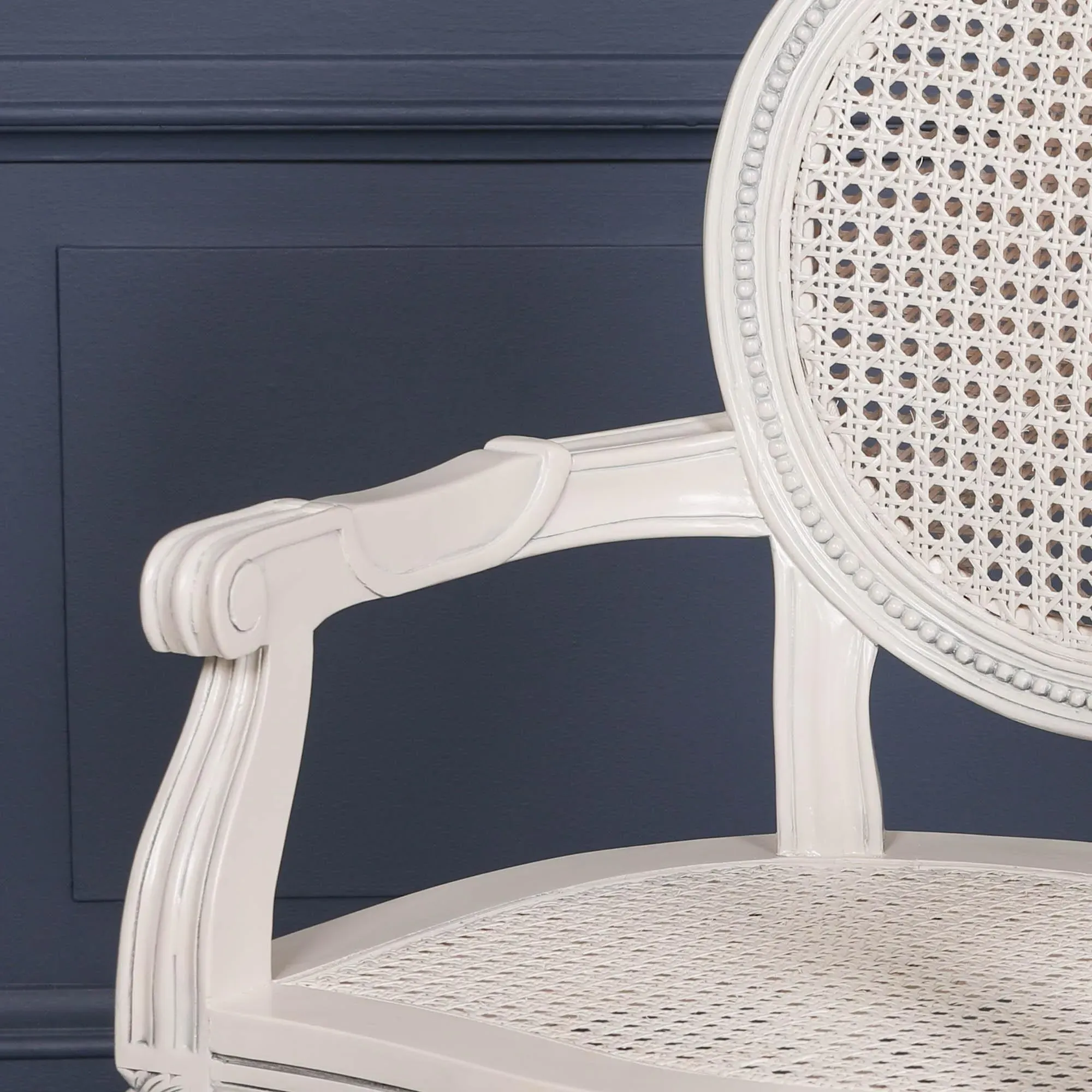 2x Lomira Oval Back Dining Armchair - Off White, Mahogany