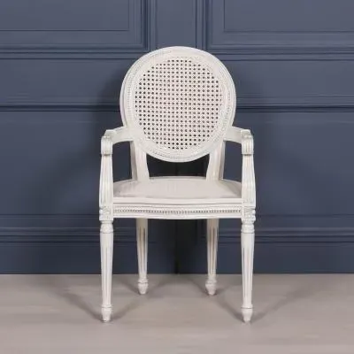 2x Lomira Oval Back Dining Armchair - Off White, Mahogany