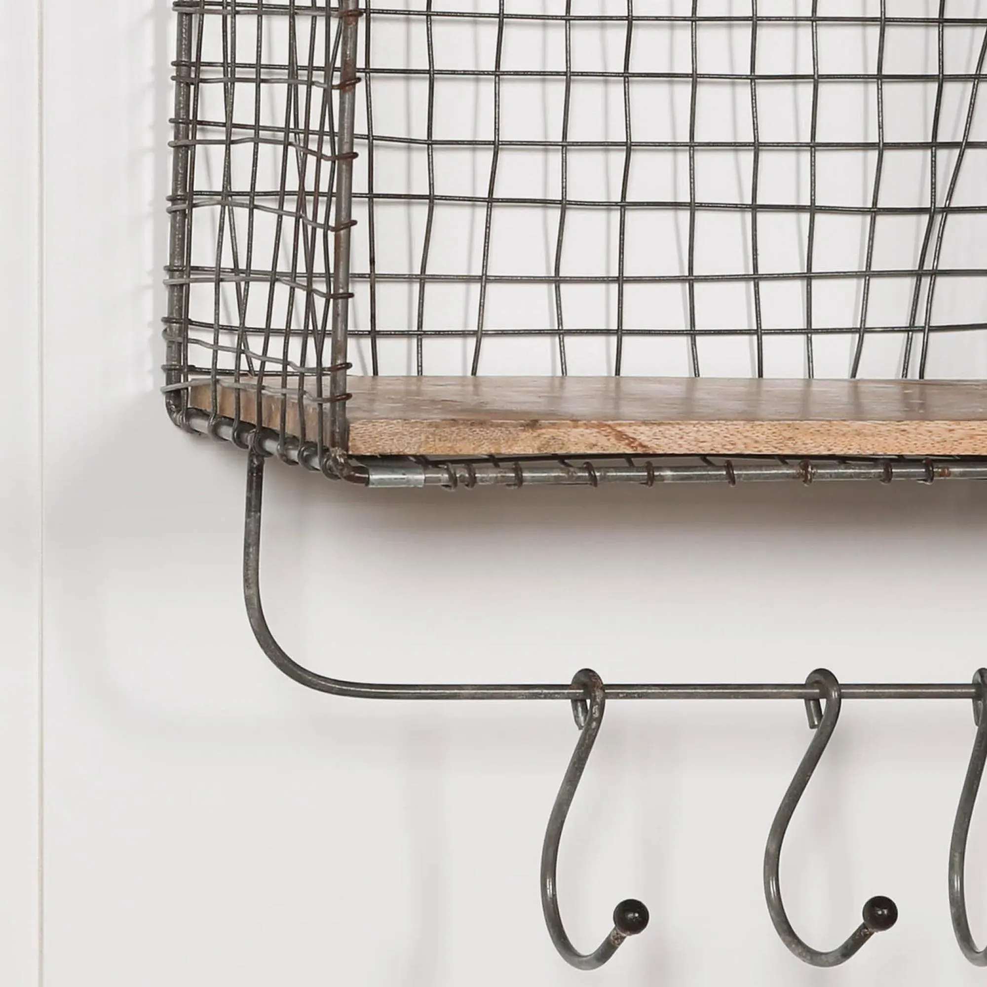 3 Compartment Wall Shelf with Hooks - Black, Metal