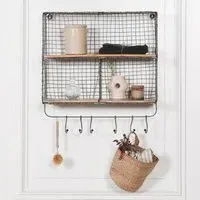3 Compartment Wall Shelf with Hooks - Black, Metal