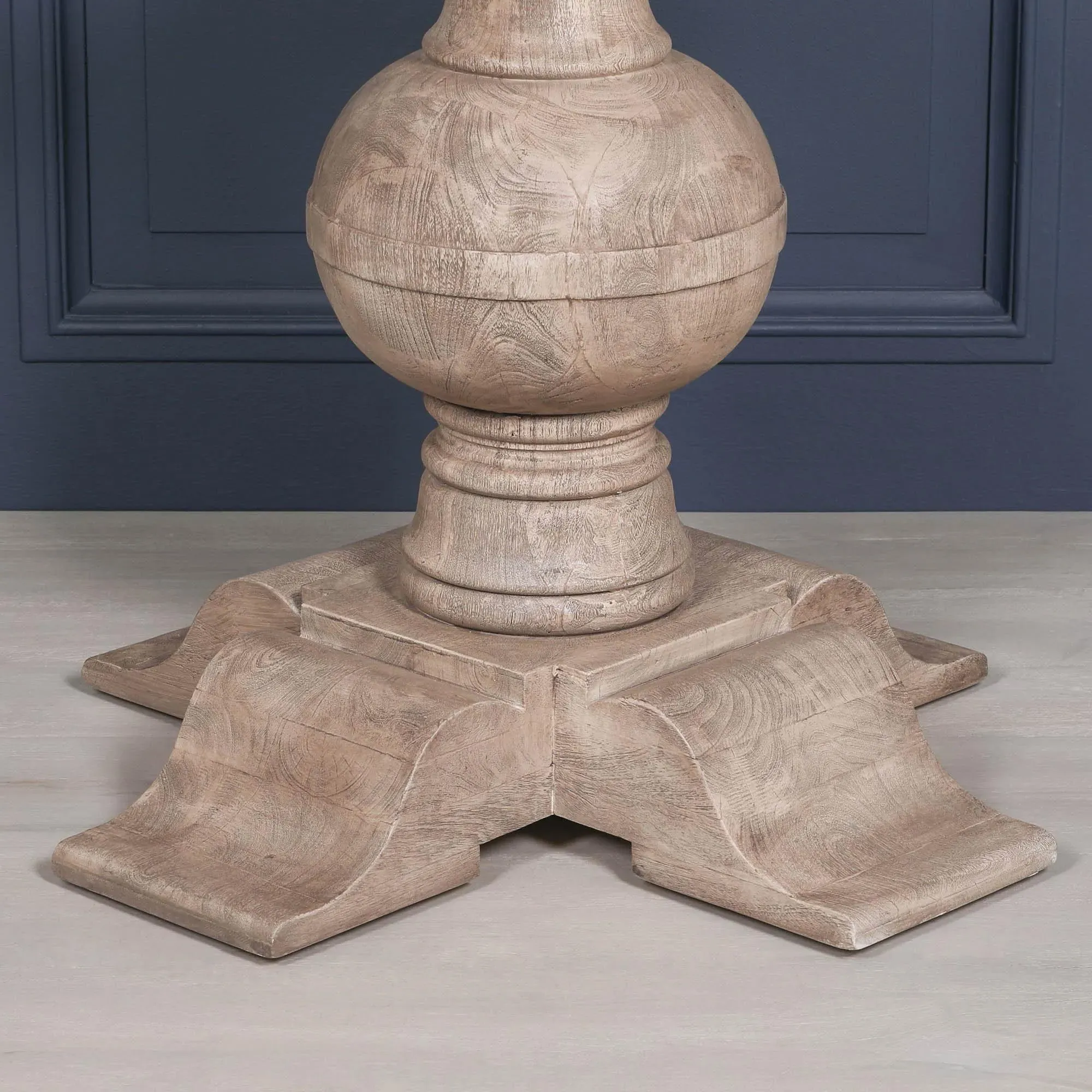 4 Seater Round Ball Dining Table - Rustic Washed Wood, Acacia