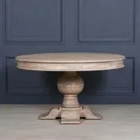 4 Seater Round Ball Dining Table - Rustic Washed Wood, Acacia